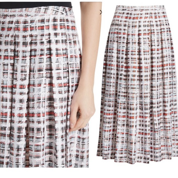 Burberry Farnborough Pleated Check Silk Midi Skirt - Picture 2 of 10